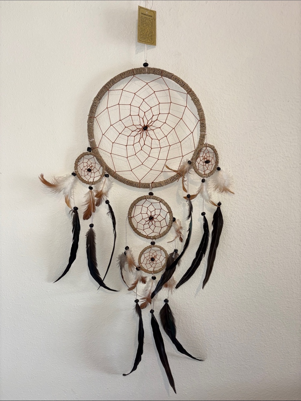 Dreamcatcher with black brown and white feathers NWT!  30"